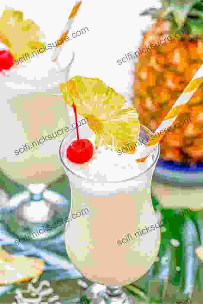 Frosty Piña Colada Adorned With A Cherry And Pineapple Wedge, Embodying The Sweet And Refreshing Flavors Of A Caribbean Paradise. Easy Tropical Cooking: Delicious Caribbean Island And Hawaiian Recipes